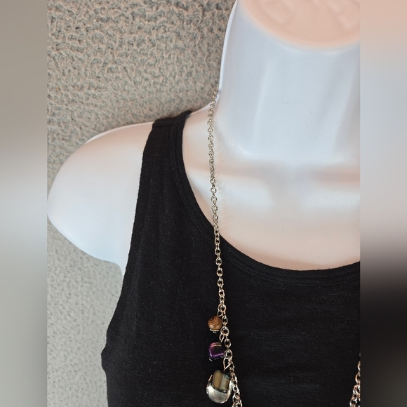 Beautiful Womens Dangle Necklace-Matching Earrings Silver Tone Adjustable Chain - Picture 10 of 13